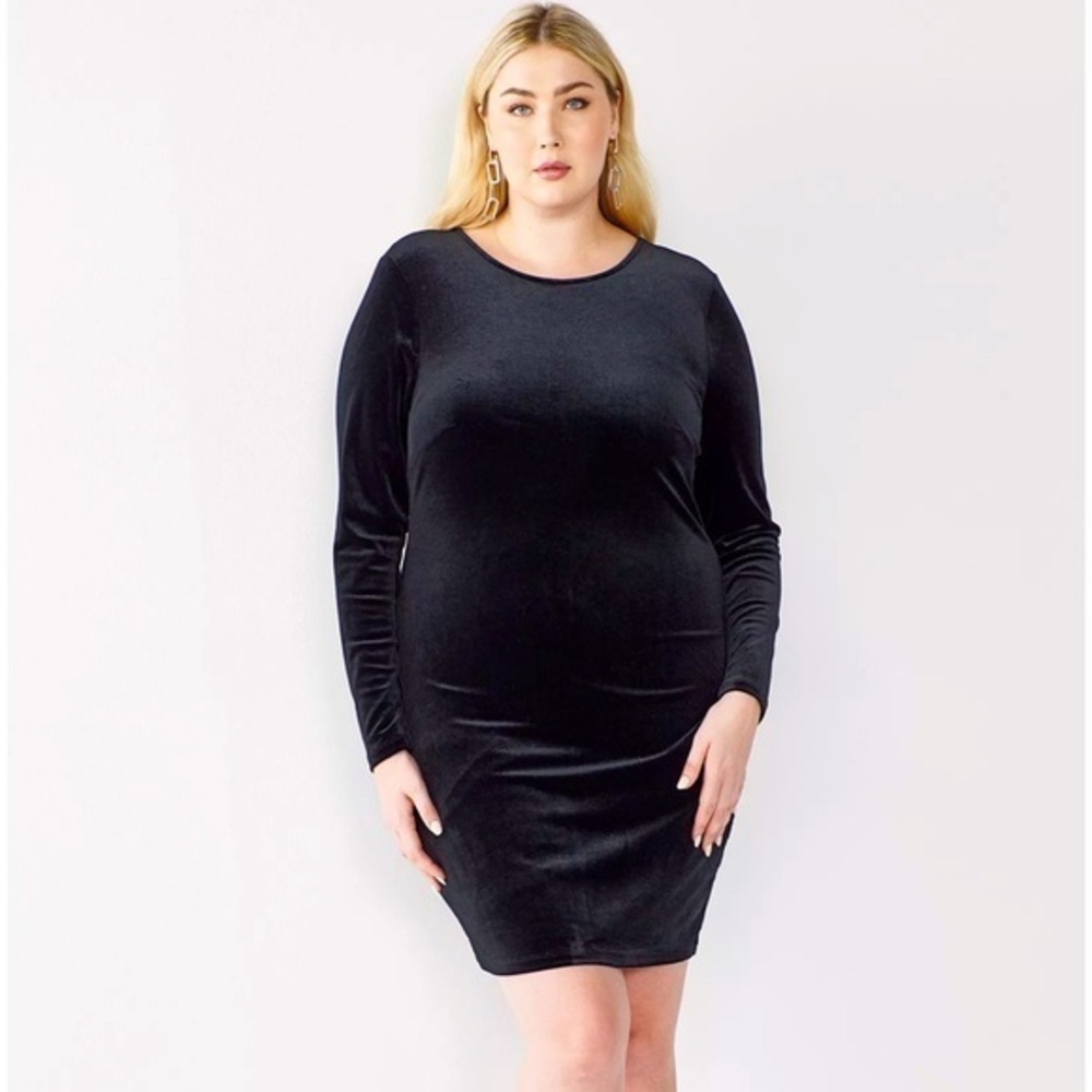 Cara Santana x Nine West Black Velvet V-Back Bodycon Dress XXL